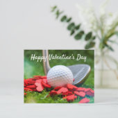 Golfbal met rood hart voor Valentijnsdag Feestdagenkaart (Staand voorkant)