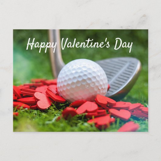 Golfbal met rood hart voor Valentijnsdag Feestdagenkaart (Voorkant)