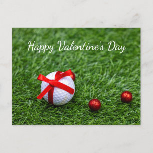 Golfbal met rood lint en balletjes Valentijns Feestdagenkaart