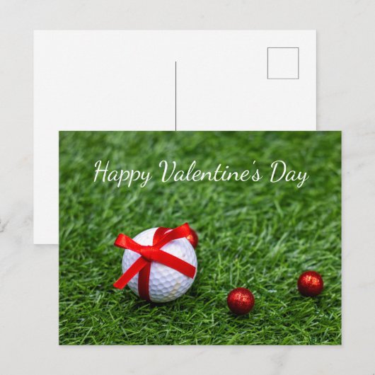 Golfbal met rood lint en balletjes Valentijns Feestdagenkaart (Voorkant / Achterkant)
