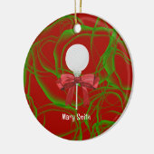 Golfbal met rood lint keramisch ornament (Links)