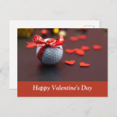 Golfbal met rood lintje met liefhebber rode harten briefkaart (Voorkant / Achterkant)