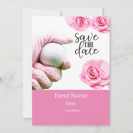 Golfbal met roze bloem voor vrouwentoernooi kaart (Voorkant)