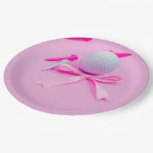 Golfbal met roze lint baby shower meisje papieren bordje (Gekanteld)