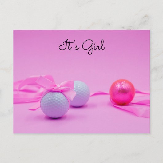 Golfbal met roze lint op roze achtergrond briefkaart (Voorkant)