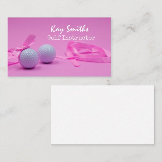 Golfbal met roze lint op roze golfer visitekaartje (Voorkant / Achterkant)