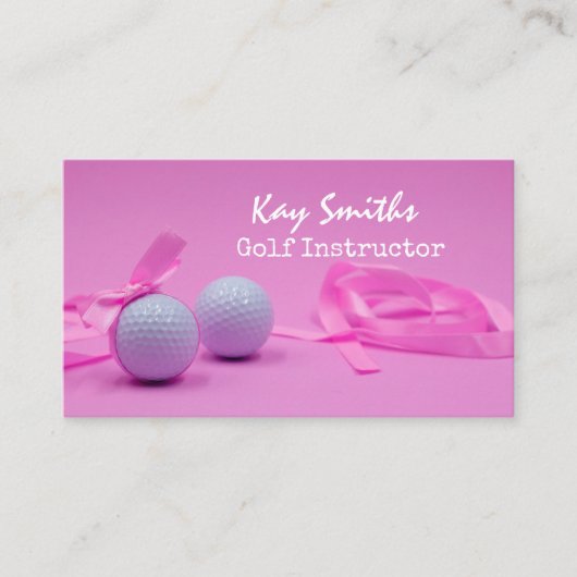 Golfbal met roze lint op roze golfer visitekaartje (Voorkant)