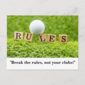 Golfbal met RULES grappig gezegde voor golfer Briefkaart (Voorkant)