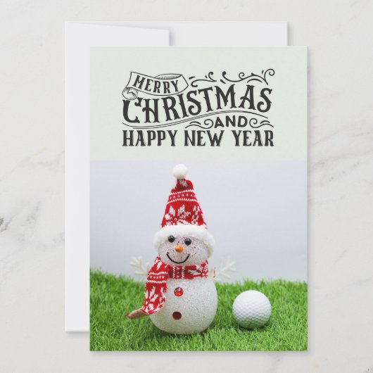 Golfbal met Snowman golfer Kerstvakantie Feestdagenkaart (Voorkant)