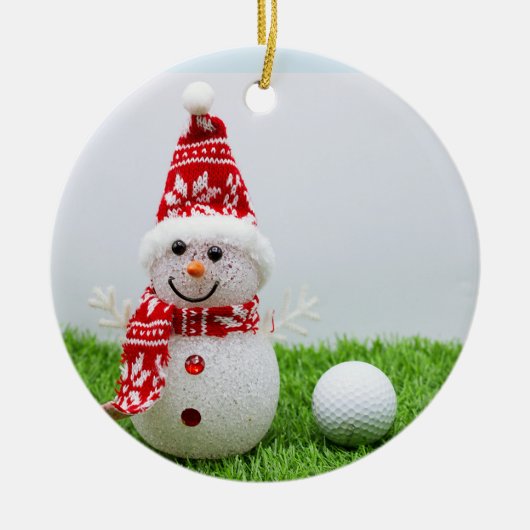 Golfbal met Snowman is voor Golfer's Kerstmis Keramisch Ornament (Voorkant)