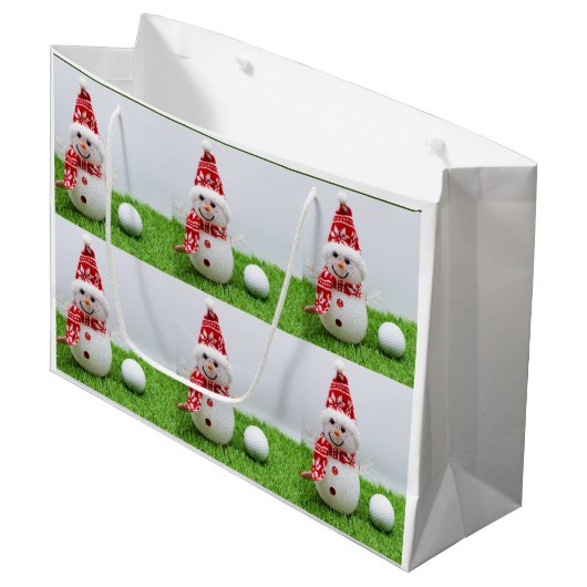 Golfbal met Snowman op kerstfeestdag Groot Cadeauzakje (Voorkant Gekanteld)