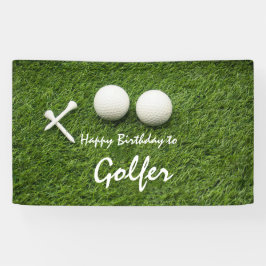 Golfbal met t-shirt op groene Happy Birthday Spandoek