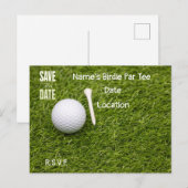Golfbal met t-shirt op groene Save the Date Briefkaart (Voorkant / Achterkant)