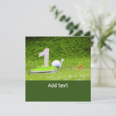 Golfbal met tee 1e verjaardag jubileum golfer kaart (Staand voorkant)