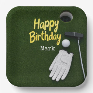 Golfbal met tee op groen gras golfer verjaardag  papieren bordje