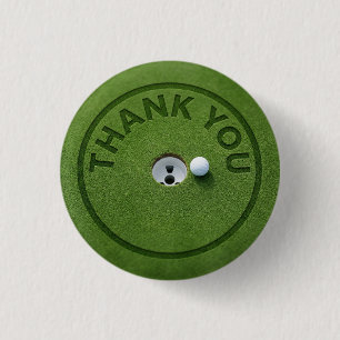 Golfbal met tekst Dank je wel  op groen gras Ronde Button 3,2 Cm