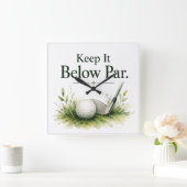 Golfbal met tekst waterverf vierkante klok (Huis)