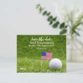 Golfbal met vlag van Amerika op de groene spaardat Aankondigingskaart (Staand voorkant)