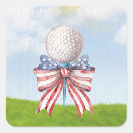 Golfbal met Waterverf van American Ribbon Vierkante Sticker