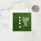 Golfbal met zoveel dank op groen gras notitiekaartje (Voorkant / Achterkant in situ)