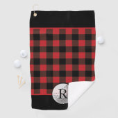 Golfbal monogram geruit rood buffel leer custom golfhanddoek (Insitu)