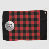 Golfbal monogram geruit rood buffel leer custom golfhanddoek (Horizontaal)