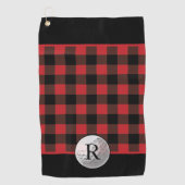 Golfbal monogram geruit rood buffel leer custom golfhanddoek (Voorkant)