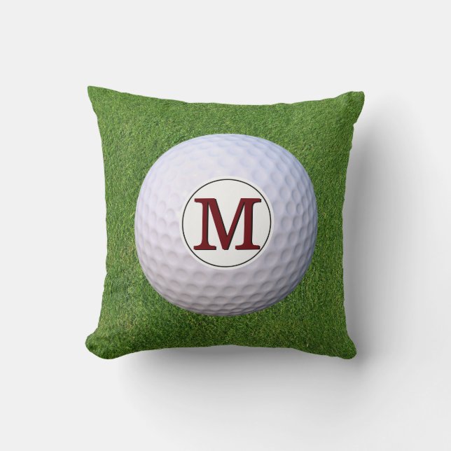 Golfbal Monogram Golfer Groen Turf Kussen (Voorkant)