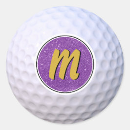 Golfbal  Monogram Paarse & Goud Ronde Sticker