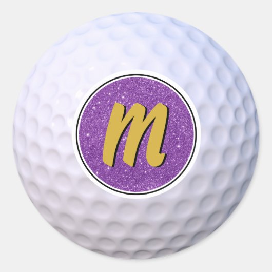 Golfbal Monogram Paarse & Goud Ronde Sticker (Voorkant)