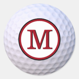 Golfbal Monogram Rood Ronde Sticker