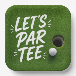 Golfbal naast hole op groene putting gras papieren bordje