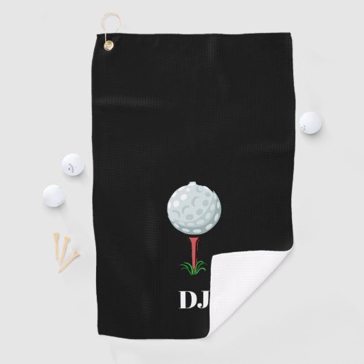 Golfbal op een T-shirt zwarte Initialen Golfhanddoek (Insitu)