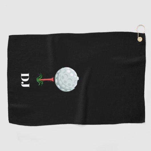 Golfbal op een T-shirt zwarte Initialen Golfhanddoek (Horizontaal)