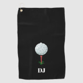 Golfbal op een T-shirt zwarte Initialen Golfhanddoek (Voorkant)
