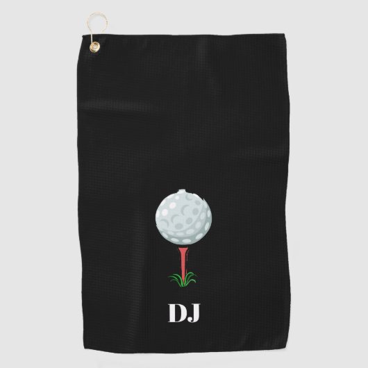 Golfbal op een T-shirt zwarte Initialen Golfhanddoek (Voorkant)