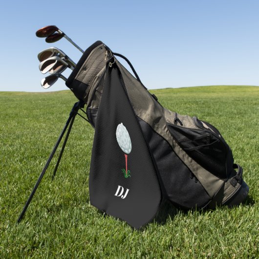 Golfbal op een T-shirt zwarte Initialen Golfhanddoek (Groen)
