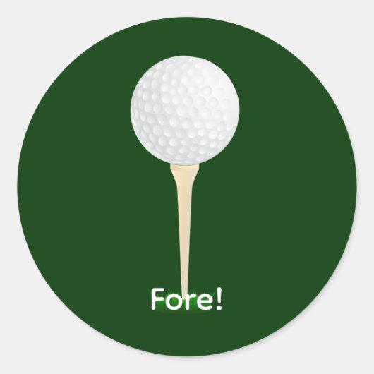 Golfbal op een Tee. Fore! Ronde Sticker (Voorkant)