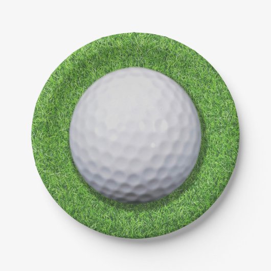 Golfbal op gras papieren bordje (Voorkant)