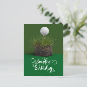 Golfbal op green Happy Birthday golfer Briefkaart