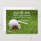 Golfbal op groen, behalve de datum van de golfer aankondigingskaart (Voorkant / Achterkant)