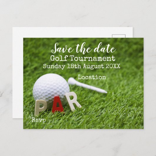 Golfbal op groen, behalve de datum van de golfer aankondigingskaart (Voorkant / Achterkant)