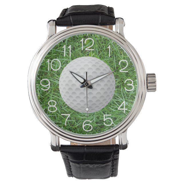 Golfbal op groen gras horloge (Voorkant)