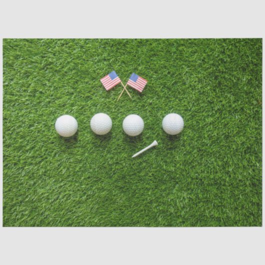 Golfbal op groen gras met V.S.-vlag Tissuepapier (Voorkant)