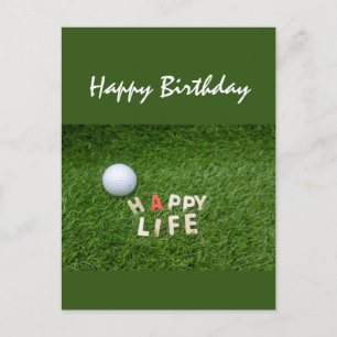 Golfbal op groen gras verjaardagswensen Kaart