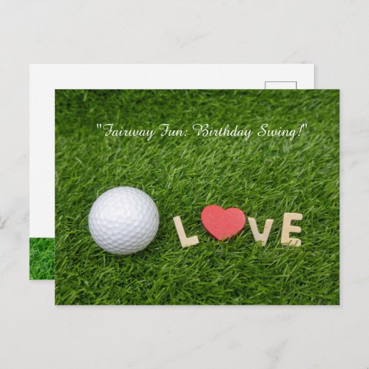 Golfbal op groen gras voor golfer verjaardag briefkaart (Voorkant / Achterkant)