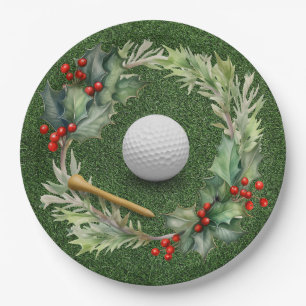 Golfbal op groen voor Kerst Golfer Papieren Bordje