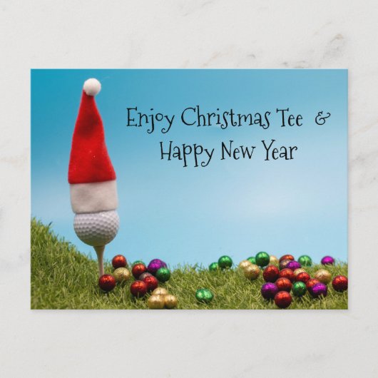Golfbal op het t-shirt met kerstmanhoed briefkaart (Voorkant)