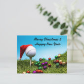 Golfbal op het t-shirt met kerstmanhoed briefkaart (Staand voorkant)