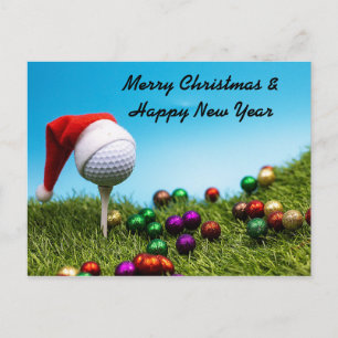 Golfbal op het t-shirt met kerstmanhoed briefkaart